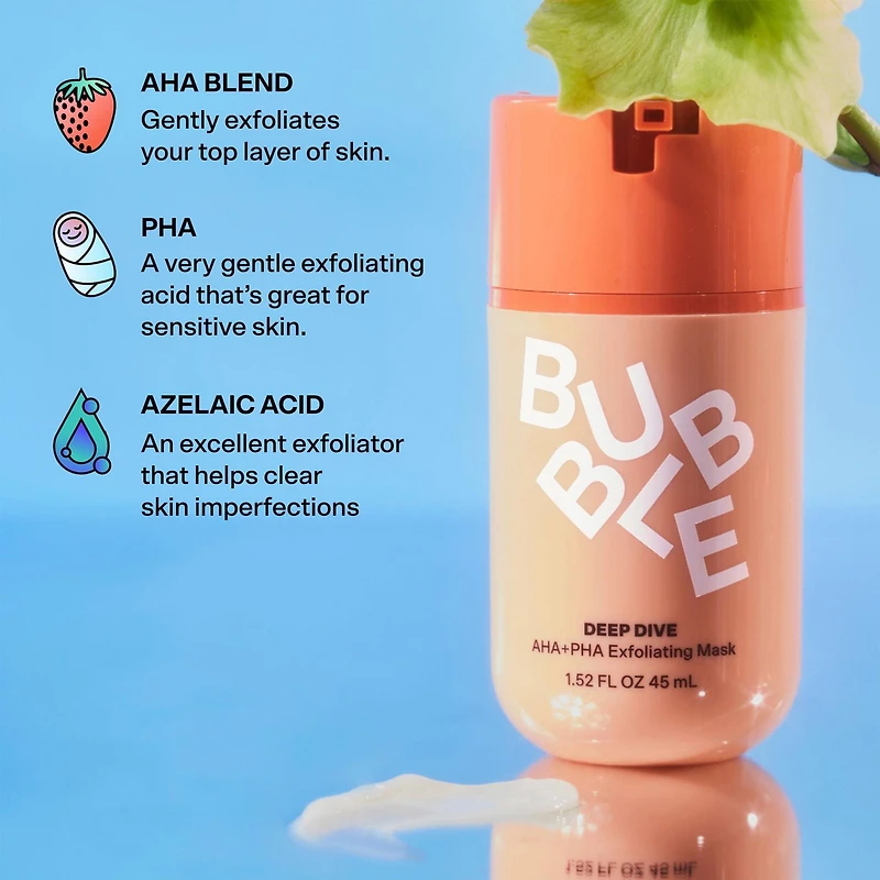 Bubble Skincare Deep Dive AHA + PHA Facial Exfoliant Mask, AHA + PHA Exfoliating Mask