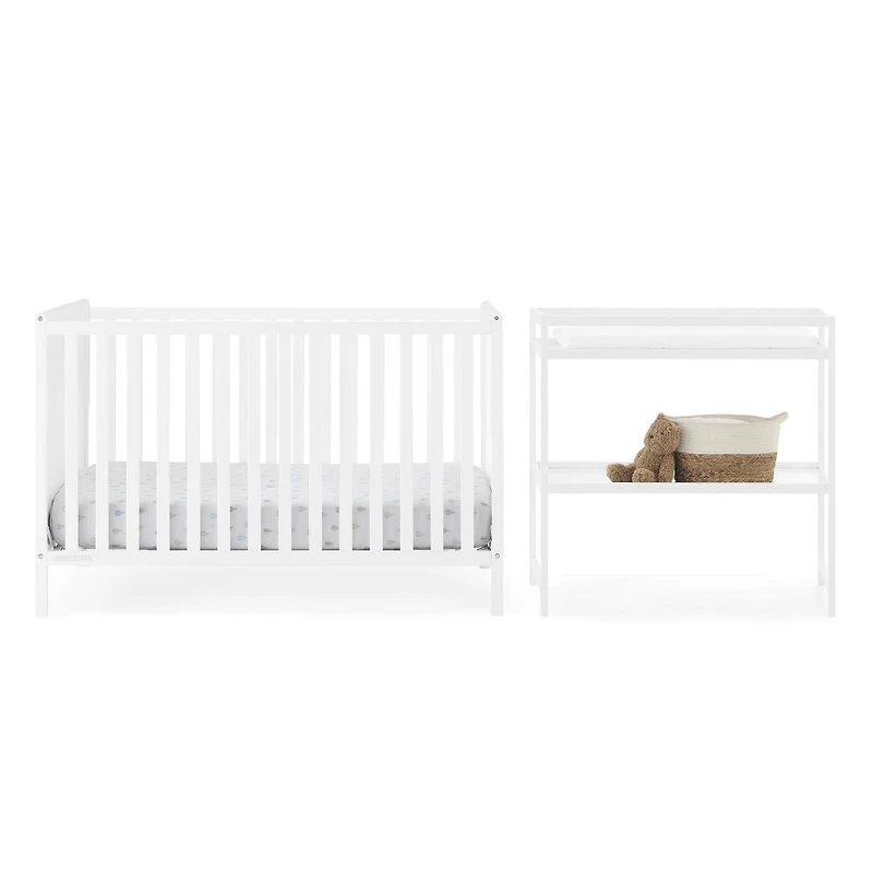 Delta Childern Ruby Ensemble de 2 pièces pour berceau convertible 6 en 1 et table à langer – Certifié Greenguard Gold, Bianca White