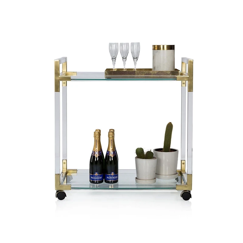 Acrylic Gold Bar Cart With Glass Top