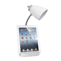 Lampe de bureau organisateur feux de la rampe à col de cygne avec support pour tablette d'iPad Porte-livre et port USB, blanc