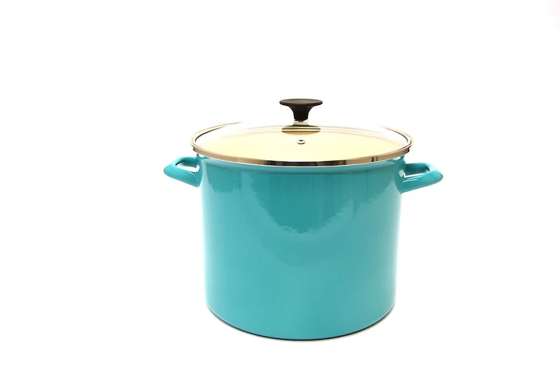 Starfrit de 11 L (11,6 pintes) en acier carbone avec couvercle en verre, Extérieur Émaillé, Compatible avec le four, sans PFOA, Facile à nettoyer, Bleu Émaillée
