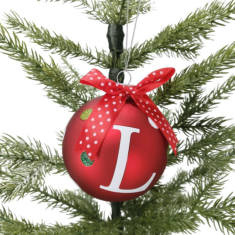 HOLIDAY TIME L RED LETTER GLASS ORNAMENT