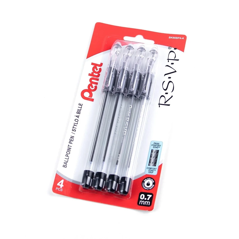 Pentel R.S.V.P. Black Ballpoint Pen 0.7mm, 4 pack