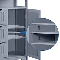 Fullfurnique Armoire de Salle de Bains avec 1 Porte et 3 Tiroirs, Gris