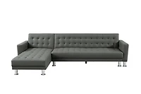 Velago ATTALENS Sectional Faux Leather Sleeper Sofa, Grey