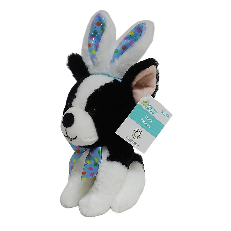 Way To Celebrate Easter Plush 7inch Small Pup with Bunny Ears Black