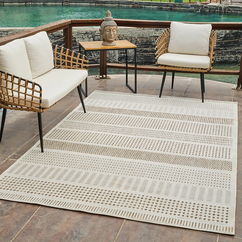 Tapis d'interieur/exterieur abstrait Rug Branch Maise, beige marron, moderne - Entree, couloir
