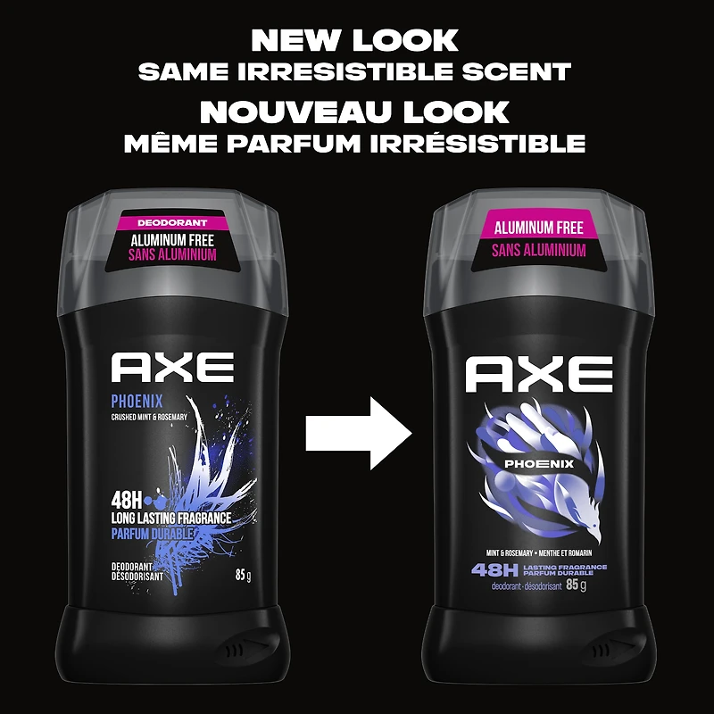 AXE Phoenix Désodorisant en bâton parfum longue durée 48 h, Menthe et Romarin, désodorisant sans aluminium, 85g 85 g