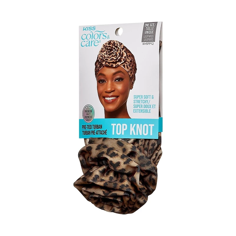 KISS - Turban pré-attaché avec boucle sur le dessus Colors & Care - Léopard Turban pré-attaché.