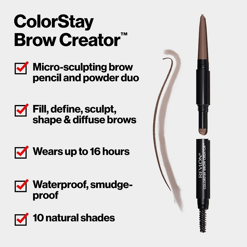 Revlon ColorStay Brow Creator Waterproof Natural Eyebrow Color Pencil, 0.33g, Eyebrow Pencil, Powder & Brush