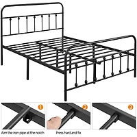Fullfurnique Metal Platform Bed with High Headboard and Footboard, Queen, Black