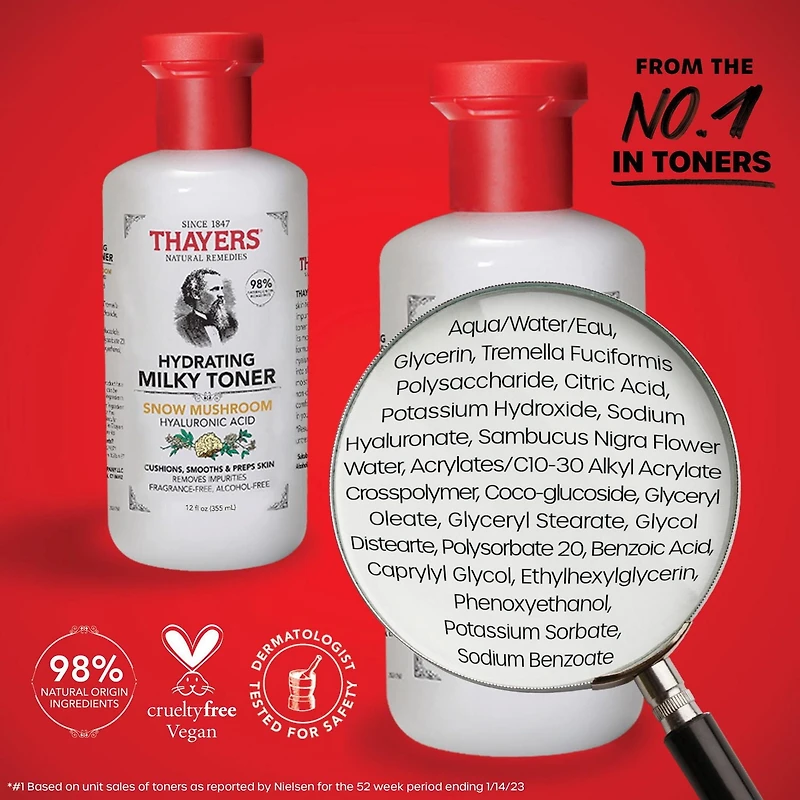 Thayers Hydrating Milky Toner Skin Care with Snow Mushroom and Hyaluronic Acid, Natural Facial Toner, 355 ml