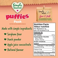 Collation pour bébé Simply Gourmet Puffies à la Pêche Collations soufflées aux céréales