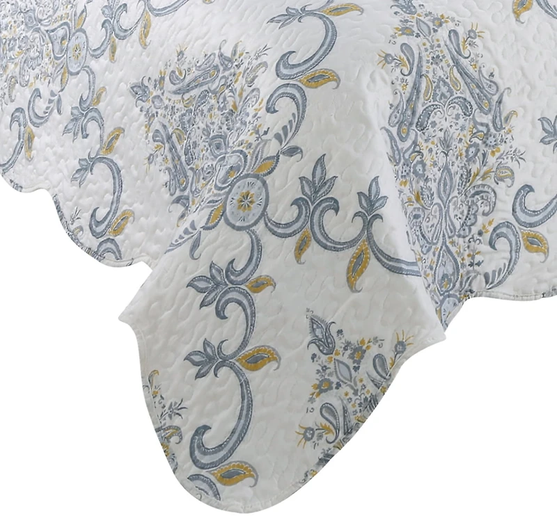 Marina Decoration Couvre-lit imprimé riche, couvre-lit ultra doux, parure de lit d'été avec taie d'oreiller matelassée, motif cachemire bleu jaune classique