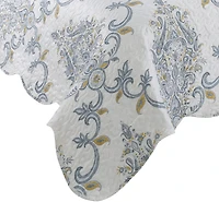 Marina Decoration Couvre-lit imprimé riche, couvre-lit ultra doux, parure de lit d'été avec taie d'oreiller matelassée, motif cachemire bleu jaune classique
