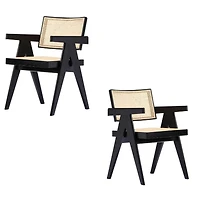 Banju Mid-Century Modern Dining Arm Chair Set of 2 – Stylish Design with a Durable Wood Frame, Comfortable Seat, and Timeless Cane Rattan Backrest for Sophisticated Dining Spaces