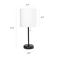 LimeLights Black Stick Lamp with Charging Outlet and Fabric Shade, White