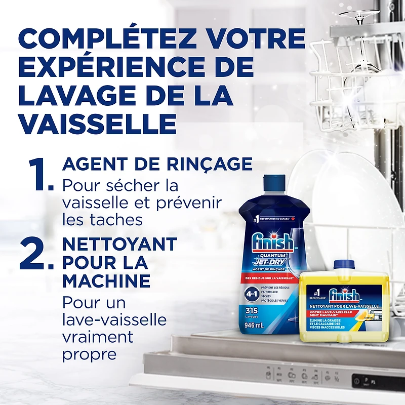 Finish® Quantum Ultimate® Lemon Lessive en dosettes pour lave-vaisselle, pas besoin de pré-sinse, pour un nettoyage en profondeur et une brillance étincelante, 72 comprimés