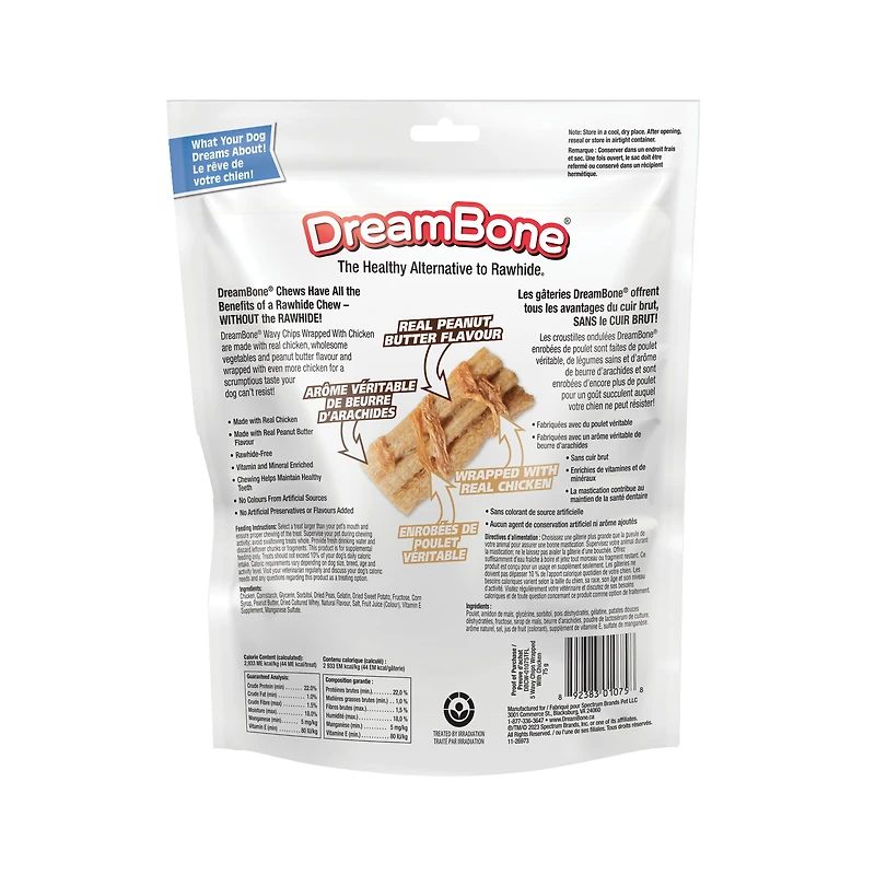 DreamBone Wavy Chips Wrapped with Chicken and Made with Real Peanut Butter Flavour, 5 Count, Treat Your Dog to a Delicious Rawhide-Free Chew, For All Dogs, DreamBone Chicken Wrapped Wavy Peanut Butter Chips 5ct, 75g