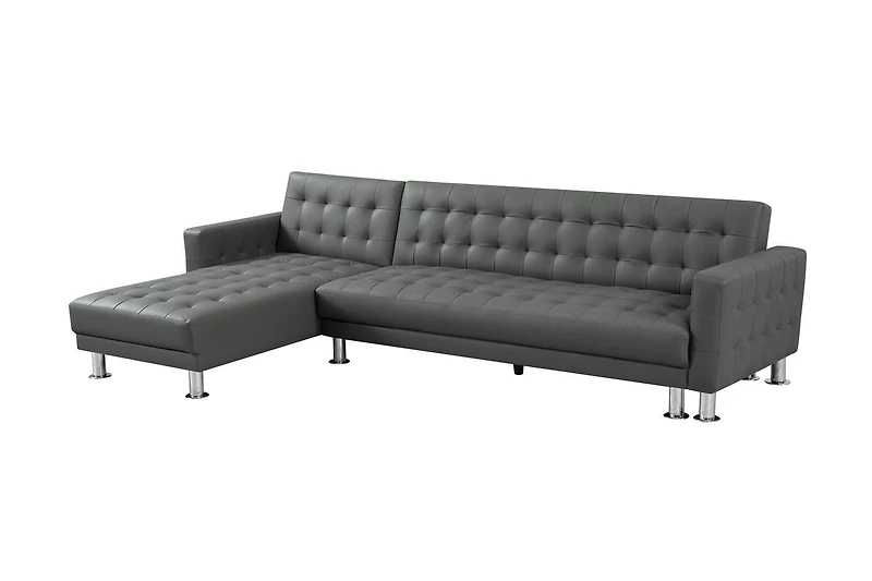 Velago ATTALENS Sectional Faux Leather Sleeper Sofa, Grey