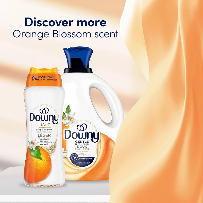Perles rehausse-parfum pour lessive Downy Léger, parfum Fleur d’oranger, perles pour les tissus et la lessive, conçues pour être douces avec une légère dose de parfum, sans parfums prononcés