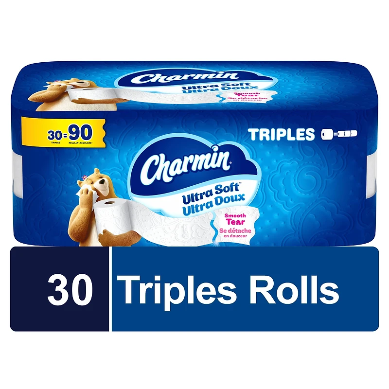 Papier hygiénique Charmin Ultra Doux, 30 rouleaux triples = 90 rouleaux réguliers, papier hygiénique à 2 épaisseurs 30 Unité