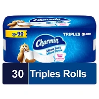 Papier hygiénique Charmin Ultra Doux, 30 rouleaux triples = 90 rouleaux réguliers, papier hygiénique à 2 épaisseurs 30 Unité