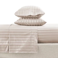 Hotel Style 4-Piece 600 Thread Count Beige Stripe Egyptian Cotton Adult Bed Sheet Set, King-Deep Pocket