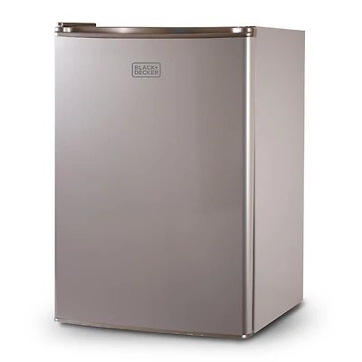 Black + Decker BCRK25V Réfrigérateur compact Energy Star Mini-réfrigérateur à porte unique avec congélateur, pieds cubes, VCM, 2,5 pieds cubes, finition en métal brossé, gris