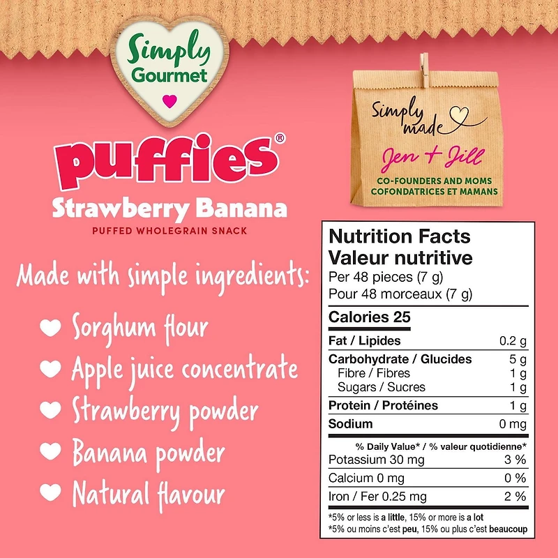 Collation pour bébé Simply Gourmet Puffies Fraise Banane Collations soufflées aux céréales