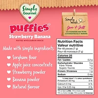 Collation pour bébé Simply Gourmet Puffies Fraise Banane Collations soufflées aux céréales