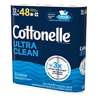 Papier hygiénique Cottonelle Ultra Clean,12 méga rouleaux, 284 feuilles par rouleau