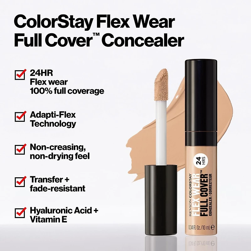Revlon ColorStay Flex Wear Full Cover™ Concealer, 24HR wear, Non-creasing, 0.34 fl oz.