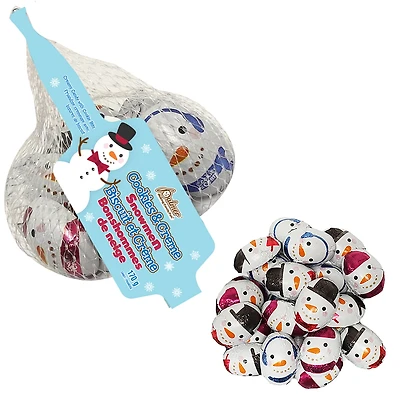 Sac en filet de bonhommes de neige au chocolat et crème