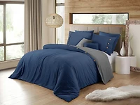 Reversible Natural Crinkle Fabric Ultra Soft Solid Duvet Cover Set - Beautiful Button Closure
