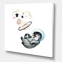 Designart Petit Pingouin avec des étoiles et des planètes I Art mural sur toile