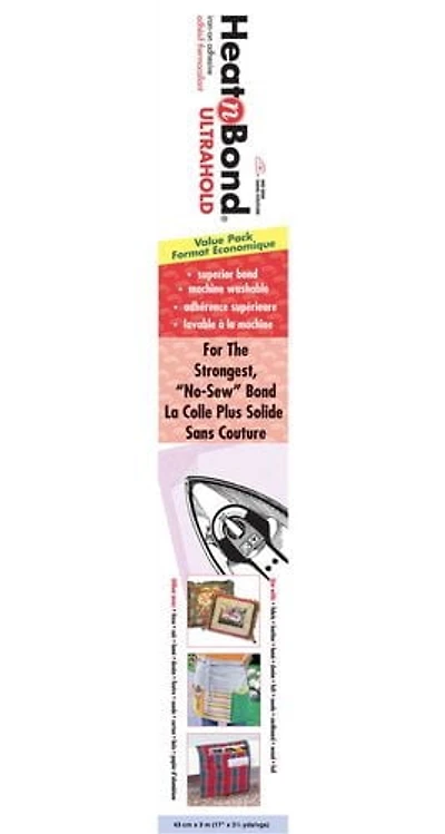 HeatnBond UltraHold Iron‑On Adhesive, Value Pack, 3 m – No‑Sew Permanent Bond for Fabric Appliqués, HNBULTRAPAK3M