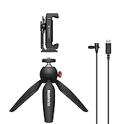 Sennheiser lav TP Kit Mobile USB-C avec Trépied Mini Manfrotto PIXI, Noir, 1