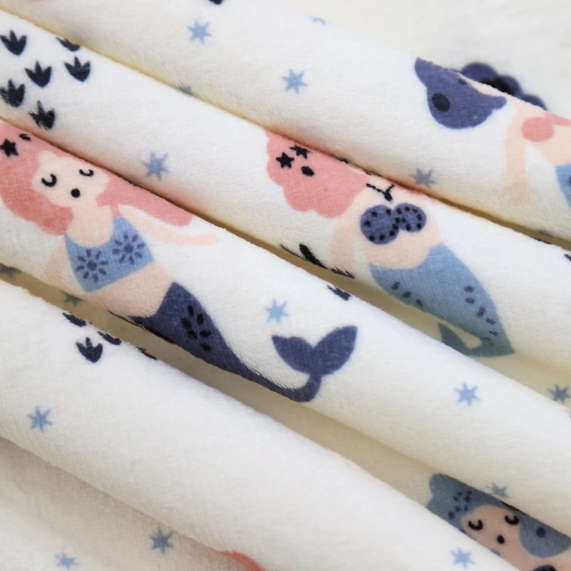 Marina Decoration Reversible Rich Printed Woven Fluffy Plush Soft Warm Flannel Fleece Children Throw Sherpa Kids Blanket, 40 x 50 Inch Pink Mermaid with White Base Pattern