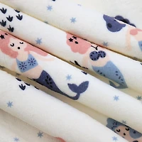 Marina Decoration Reversible Rich Printed Woven Fluffy Plush Soft Warm Flannel Fleece Children Throw Sherpa Kids Blanket, 40 x 50 Inch Pink Mermaid with White Base Pattern