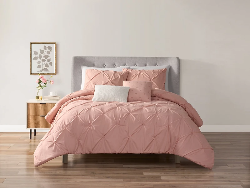 Ensemble de couette plissée rose 5 pièces Home Trends HOME TRENDS PL ENSCOUET PINTUCK TG