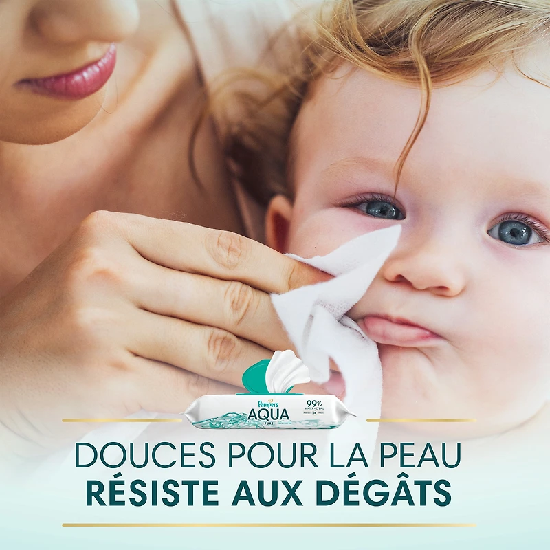 Lingettes pour bébés Pampers Aqua Pure Sensitive, 99 % d’eau, hypoallergéniques, non parfumées, 672 lingettes pour bébés au total (12X emballages rabattables)