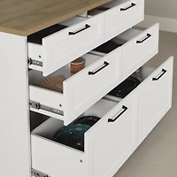 South Shore Toscano 6-Drawer Kitchen Island with Doors and Wine Storage, in White and Maple Nutmeg