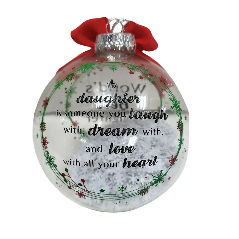"Meilleure fille du monde" Flocon de neige transparent Ornement de boule collective, 4 po, temps des fêtes