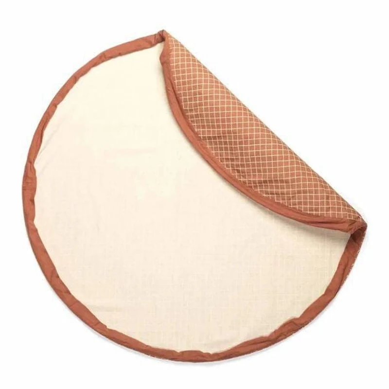 Play & Go - Timeless Brown Grid Pattern - 3-in-1 Play Mat - Storage Bag & Diaper Bag - Made from Organic Cotton - 140 cm Diameter - Suitable for Newborn to Toddler - Easy to Carry Everywhere