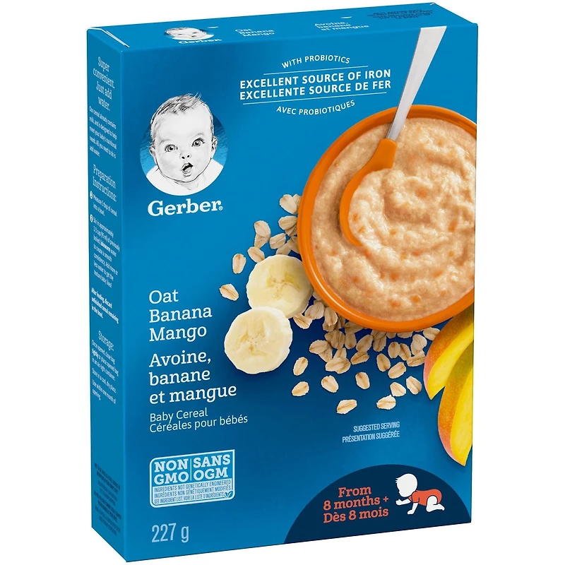 Céréales pour bébés GERBER® Étape 3 Avoine avec banane et mangue 227 g 227 GR