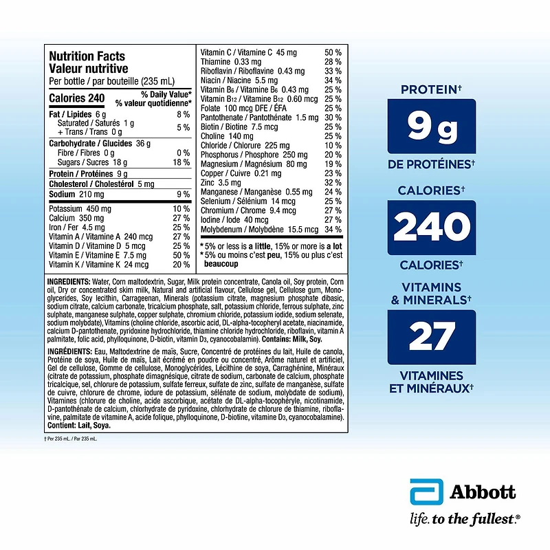 Ensure Régulier, Supplément Nutritionnel, Alimentation Pour Rester Actif Et Plein d'Énergie, Vanille, 6 Bouteilles De 235 mL