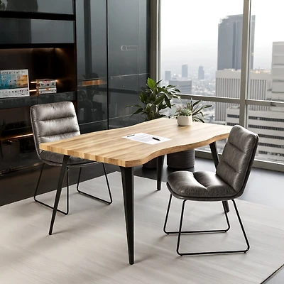Homy Casa Set of 2 Armless Upholstered Office Side Chairs with Faux Leather for Home Workspace, Grey