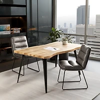 Homy Casa Set of 2 Armless Upholstered Office Side Chairs with Faux Leather for Home Workspace, Grey