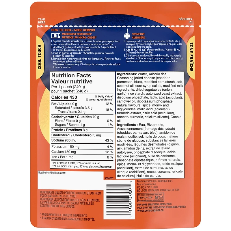 BEN’S ORIGINAL Risotto au Fromage, Sachet de 240g Ben's Original Risotto au Fromage